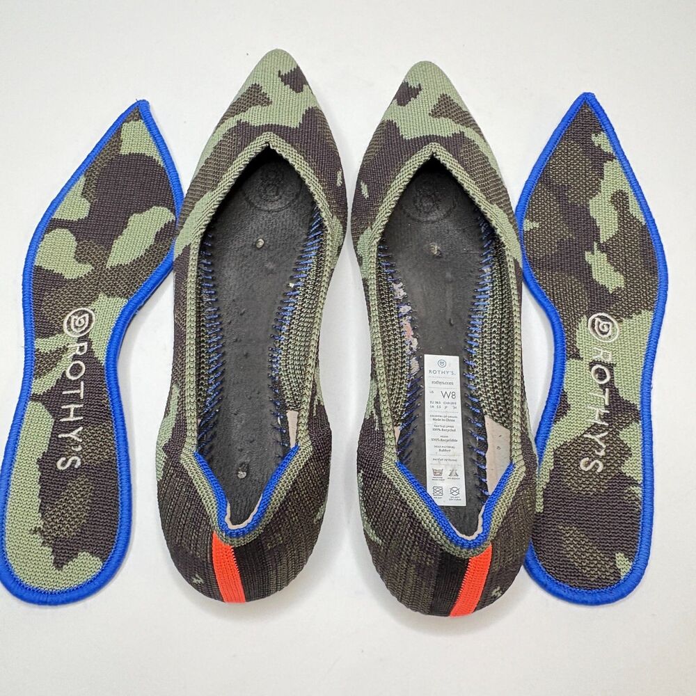 ROTHY'S The Point Olive Camo Flats Washable Inserts Durable Comfy Womens Size 8 - Picture 7 of 8